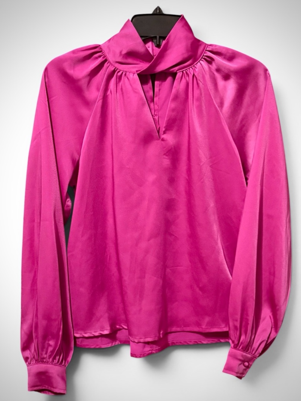 VESTIQUE Fuschia Satin Blouse Bishop Sleeve Small-NWT-Keyhole Neck Coquette Glam